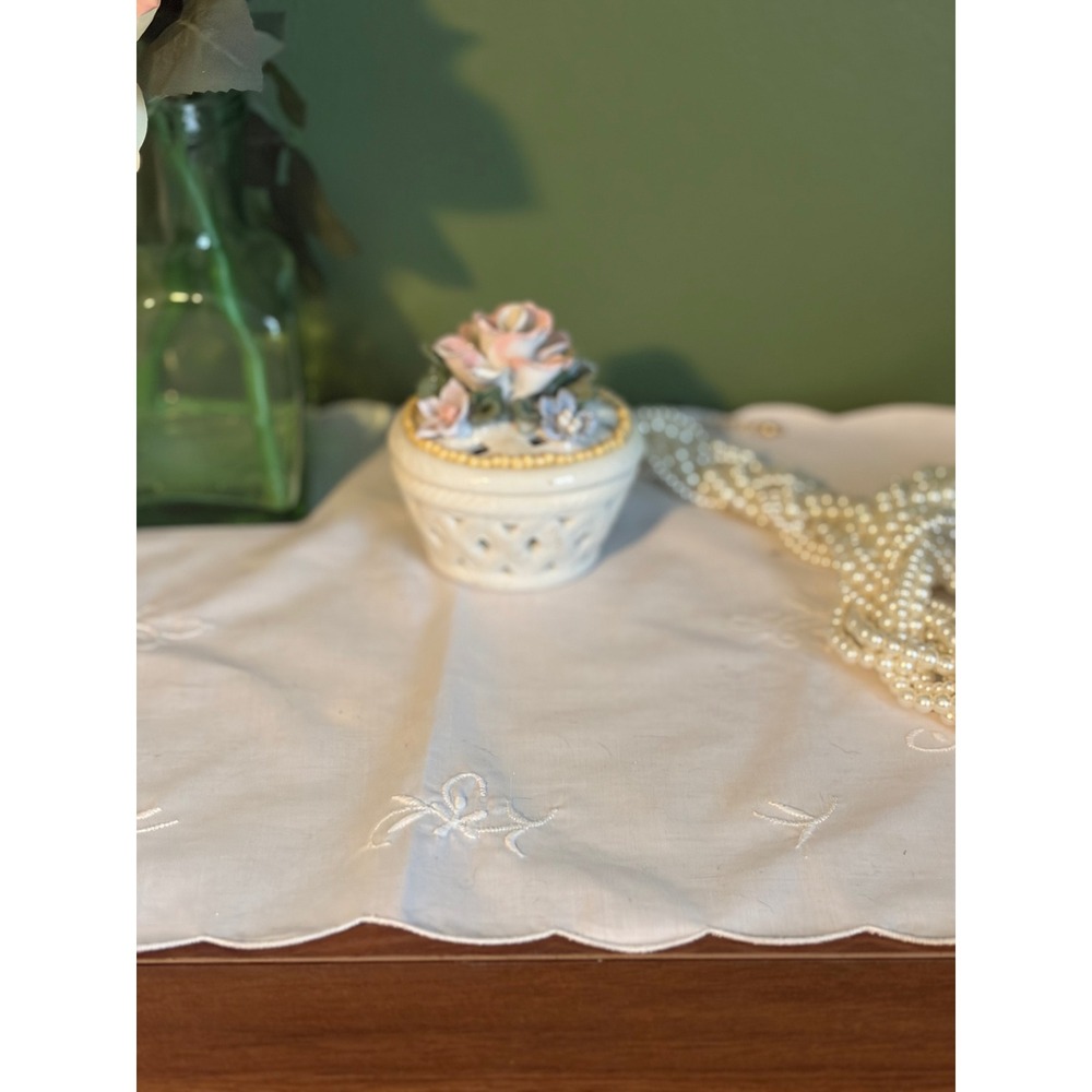 Vintage Capodimonte Style Porcelain Rose Trinket Dish, Reticulated - Picture 1 of 7